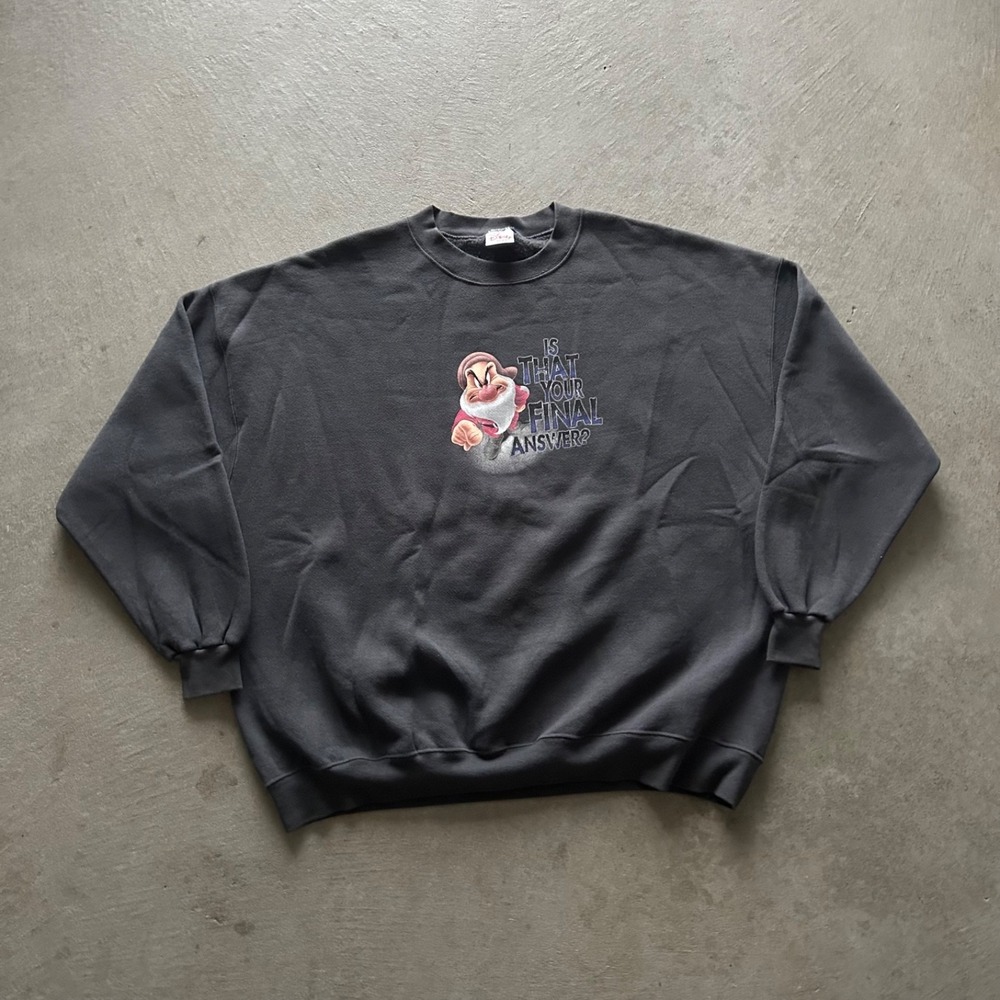 Vintage 90s Disney Grumpy Sweatshirt Size XXL Gray Crewneck Snow White 7 Dwarfs